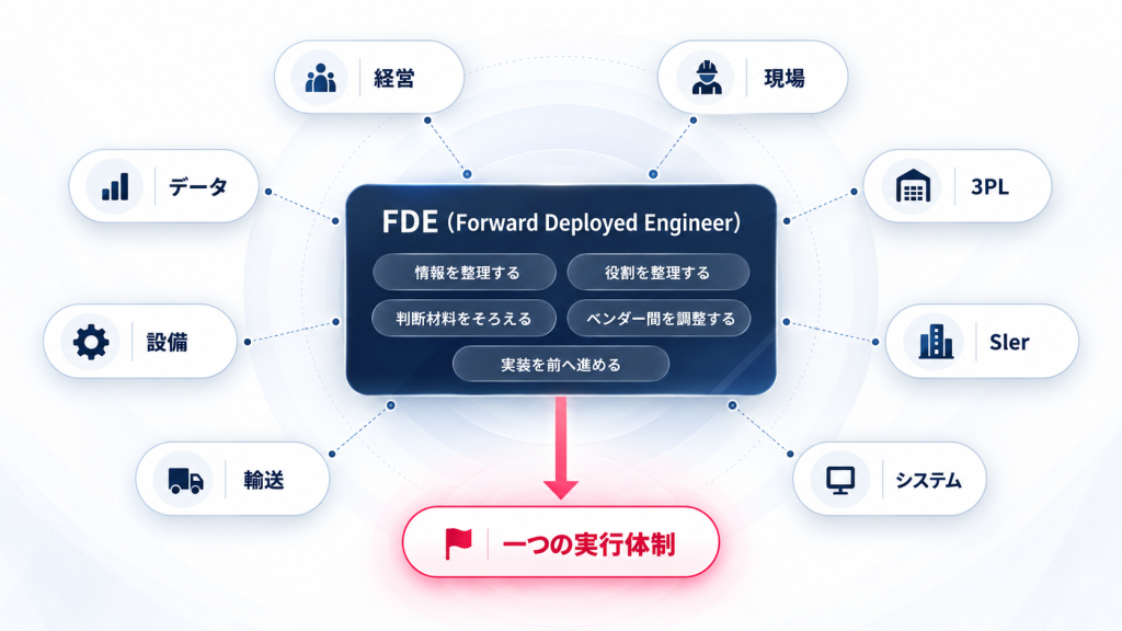情報・役割・判断材料を整理し、実装を前へ進める一つの実行体制を表した図