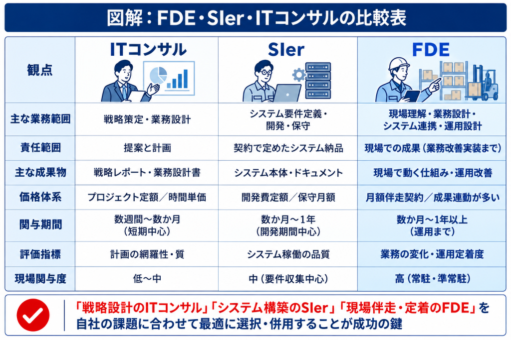 SIer・ITコンサル・FDE 3者の比較